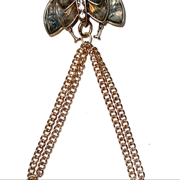 Gold & Abalone Iridescent Skull Moth Statement Hand Chain - Picture 11 of 14